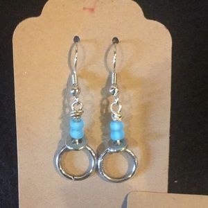 Turquoise beads with Silver Ring Earrings